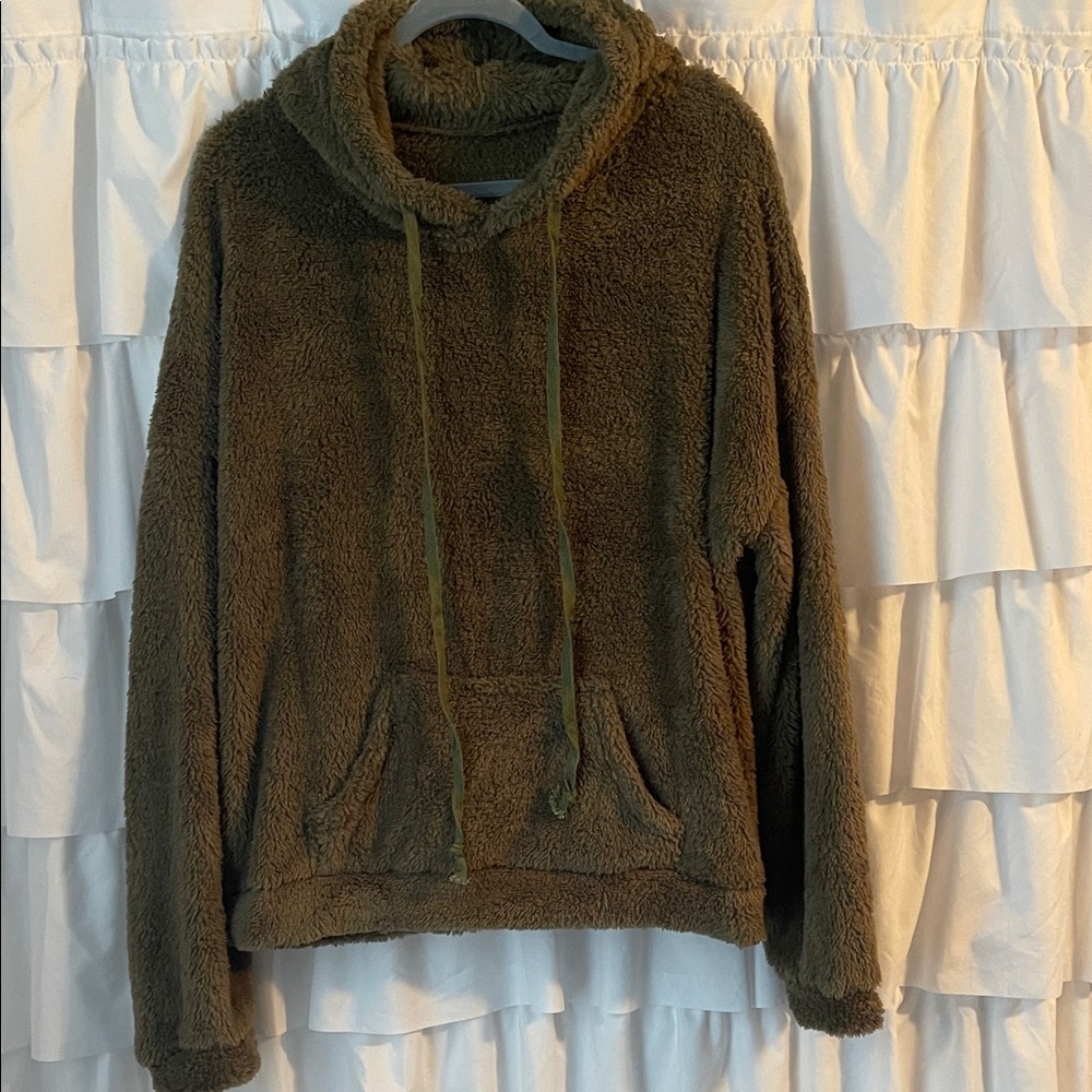 Cozy Olive Green Fuzzy Hoodie